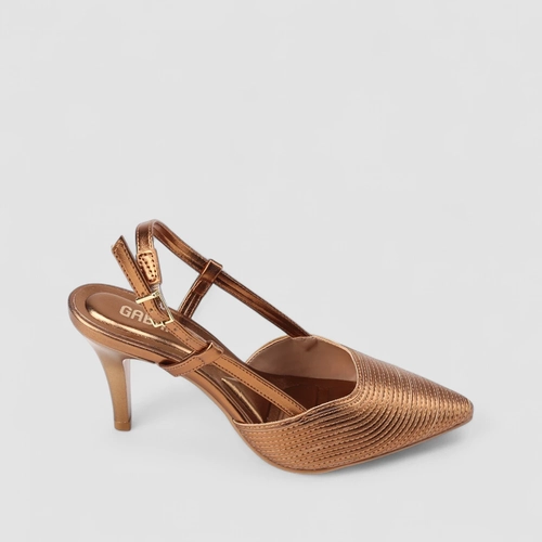 Scarpin Slingback Feminino Gabriela Salto Fino Texturizado Metalizado Bronze