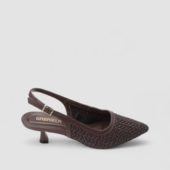 Scarpin Slingback Feminino Gabriela Textura Tressê Marrom