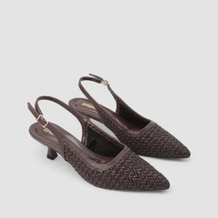 Scarpin Slingback Feminino Gabriela Textura Tressê Marrom