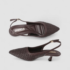 Scarpin Slingback Feminino Gabriela Textura Tressê Marrom