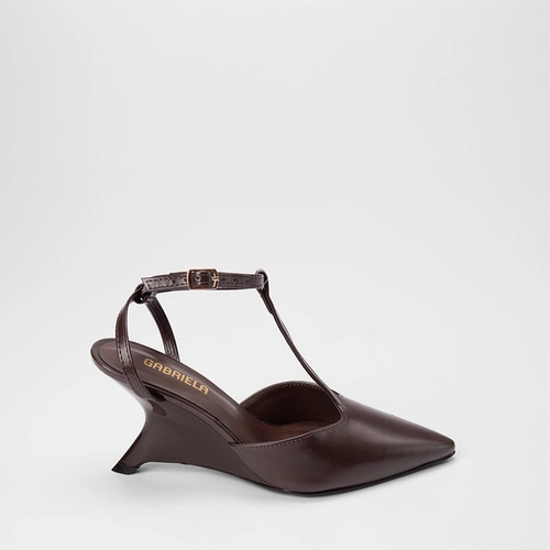 Vista 2 Scarpin Slingback Gabriela Salto Geométrico Marrom GABRIELA Marrom