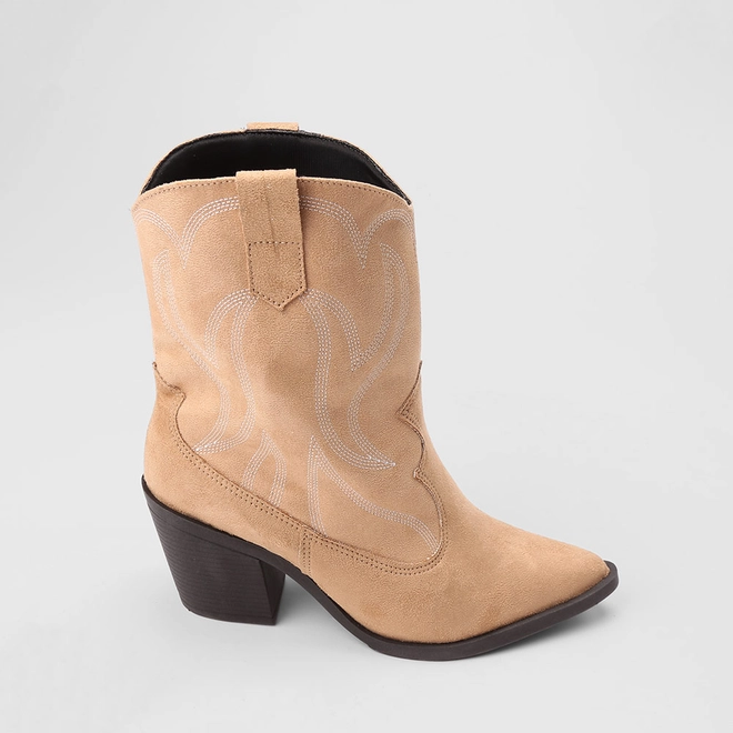 Bota Feminina Gabriela Country Texana Cano Médio Salto Bloco Bege