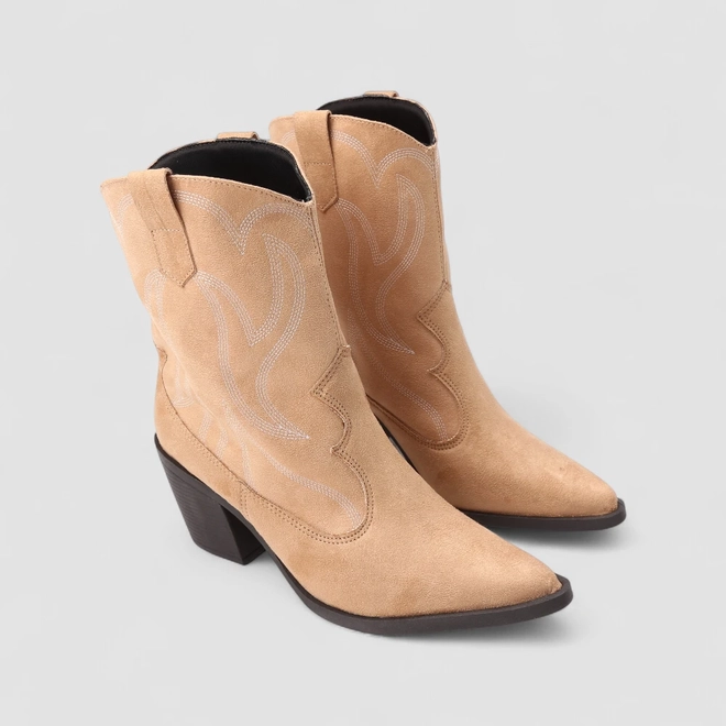 Bota Feminina Gabriela Country Texana Cano Médio Salto Bloco Bege