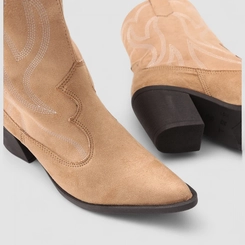 Bota Feminina Gabriela Country Texana Cano Médio Salto Bloco Bege