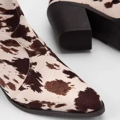 Ankle Boot Feminina Gabriela Country Texana Animal Print Vaca Bege