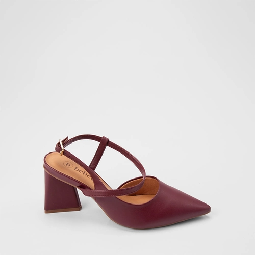 Scarpin Slingback Feminino Bebecê Salto Geométrico Alto Vinho