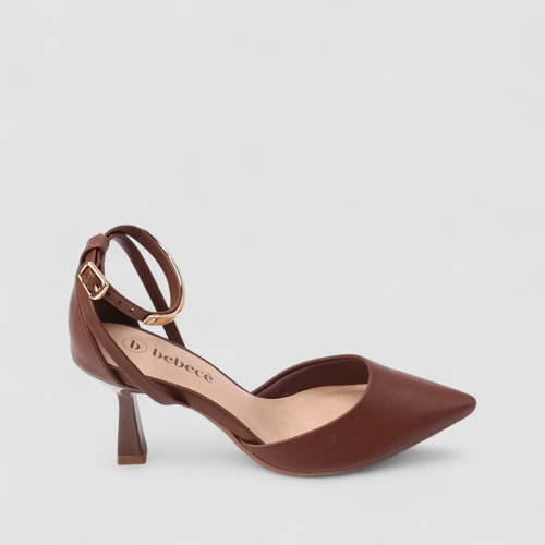 Scarpin Feminino Bebece Salto Fino Detalhe Metalizado Marrom