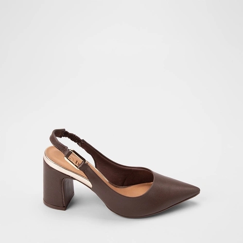 Scarpin Slingback Feminino Bebecê Salto Bloco Alto Marrom