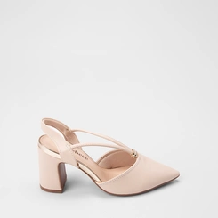 Scarpin Slingback Feminino Bebecê Salto Bloco Alto Detalhe Metalizado Off White