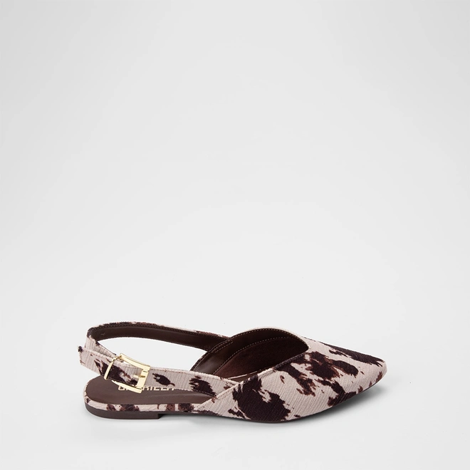 Sapatilha Slingback Feminina Gabriela Recorte Animal Print Vaca Multicolor