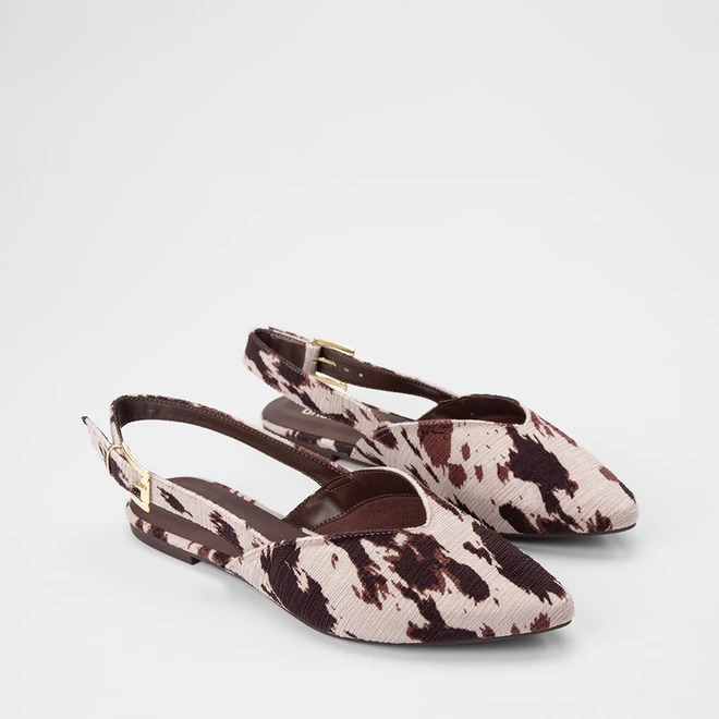Sapatilha Slingback Feminina Gabriela Recorte Animal Print Vaca Multicolor