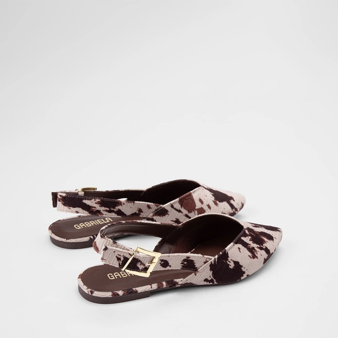 Sapatilha Slingback Feminina Gabriela Recorte Animal Print Vaca Multicolor