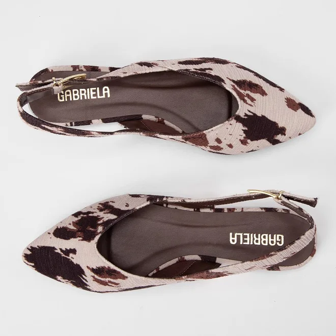 Sapatilha Slingback Feminina Gabriela Recorte Animal Print Vaca Multicolor