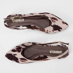 Sapatilha Slingback Feminina Gabriela Recorte Animal Print Vaca Multicolor