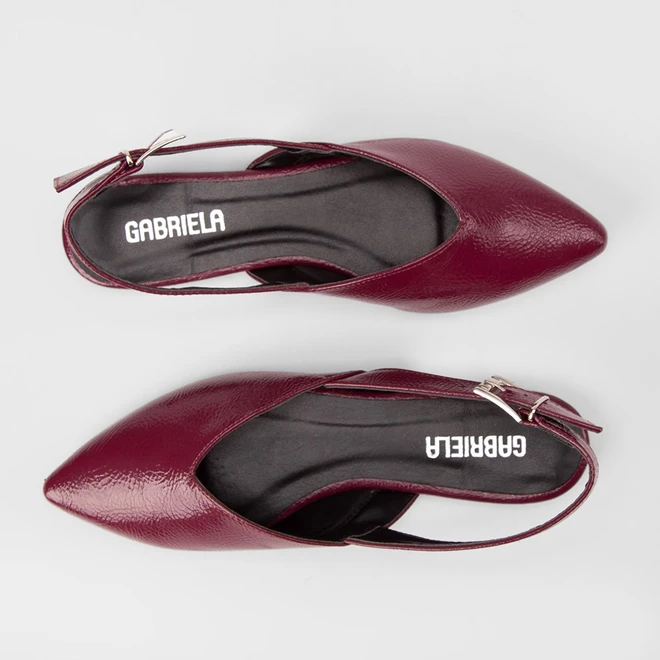 Sapatilha Slingback Feminina Gabriela Recorte Verniz Vinho