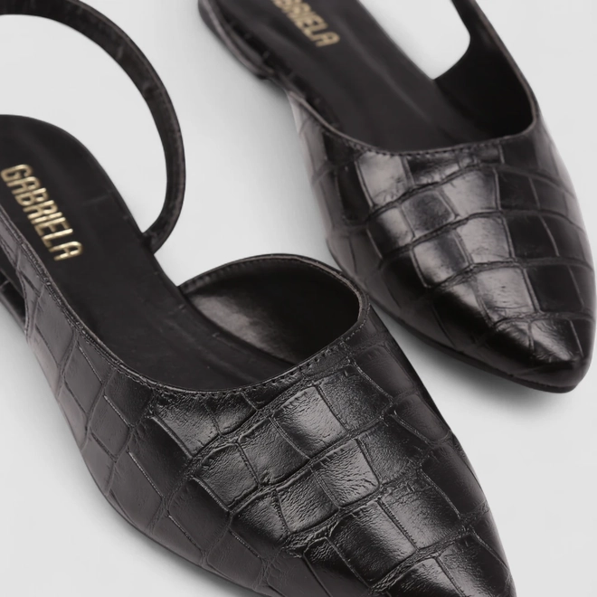 Sapatilha Slingback Feminina Gabriela Textura Croco Preto