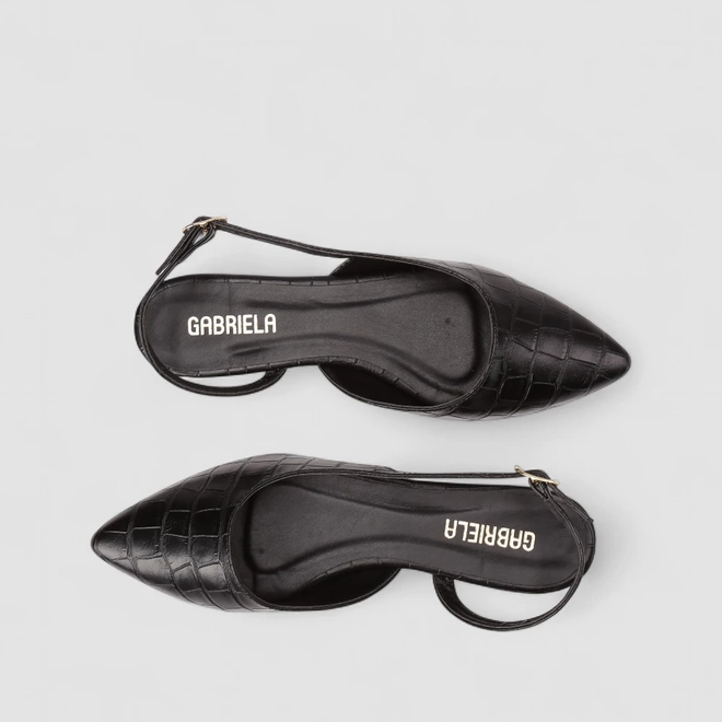 Sapatilha Slingback Feminina Gabriela Textura Croco Preto