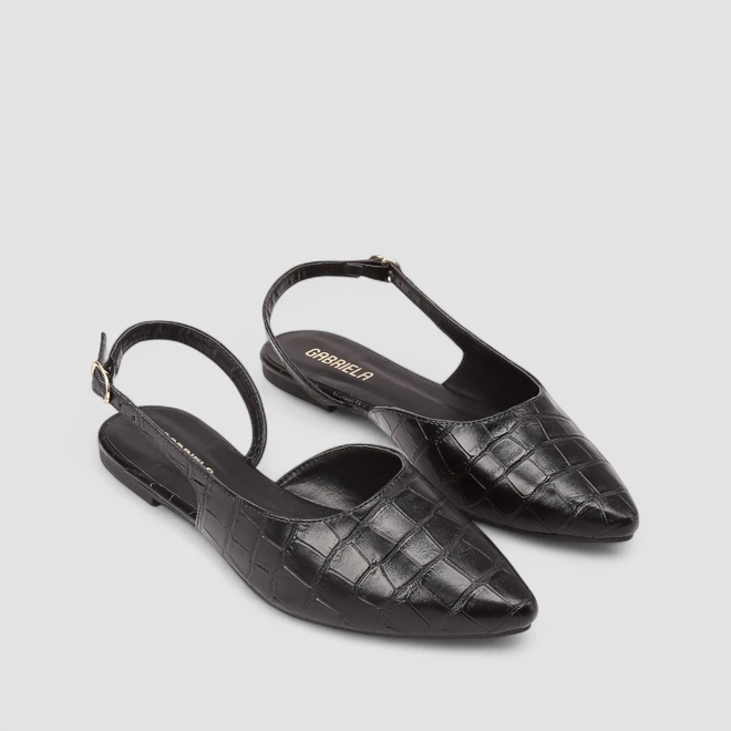 Sapatilha Slingback Feminina Gabriela Textura Croco Preto