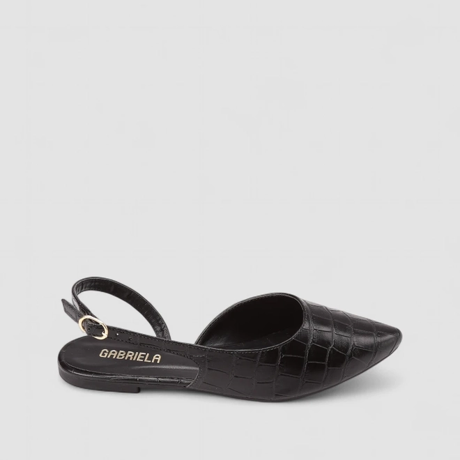 Sapatilha Slingback Feminina Gabriela Textura Croco Preto