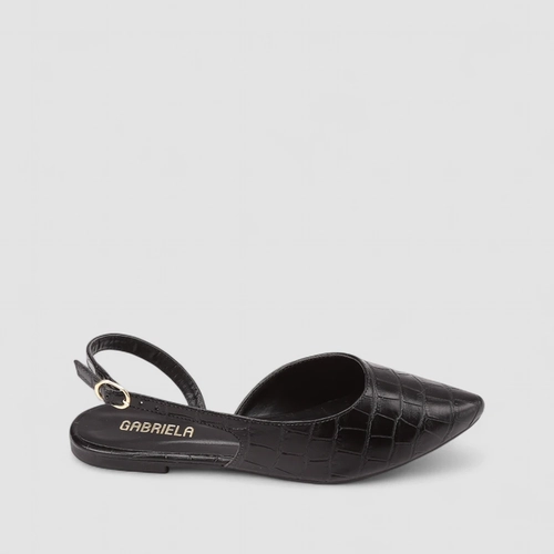Sapatilha Slingback Feminina Gabriela Textura Croco Preto