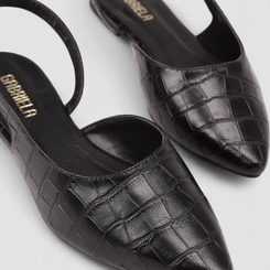 Sapatilha Slingback Feminina Gabriela Textura Croco Preto