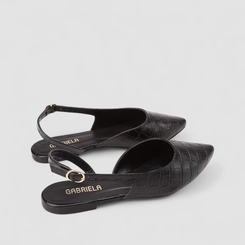 Sapatilha Slingback Feminina Gabriela Textura Croco Preto