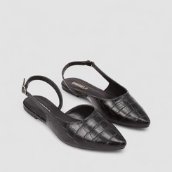 Sapatilha Slingback Feminina Gabriela Textura Croco Preto
