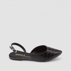 Sapatilha Slingback Feminina Gabriela Textura Croco Preto