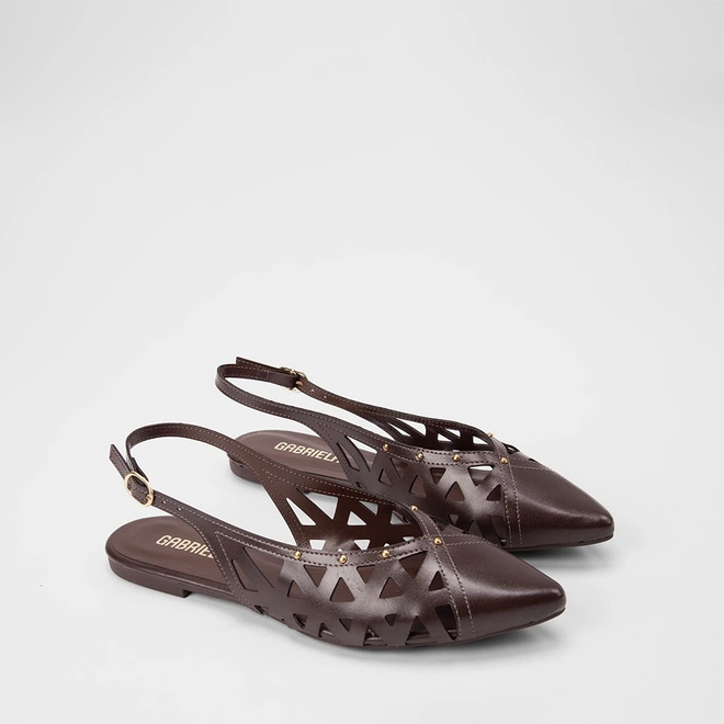 Sapatilha Slingback Feminina Gabriela Recortes Vazados Marrom