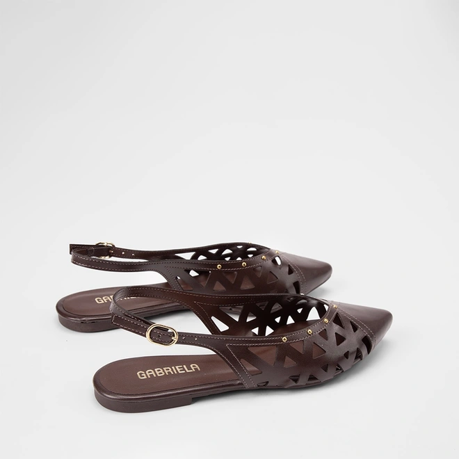 Sapatilha Slingback Feminina Gabriela Recortes Vazados Marrom
