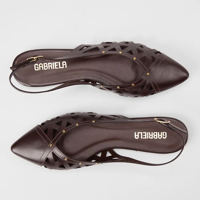 Sapatilha Slingback Feminina Gabriela Recortes Vazados Marrom