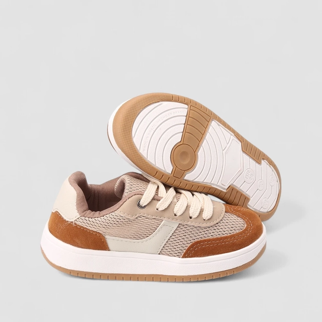 Tênis Casual Infantil Vertus Mesh Bege & Caramelo