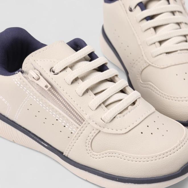 Tênis Casual Infantil Vertus Zíper Lateral Off White