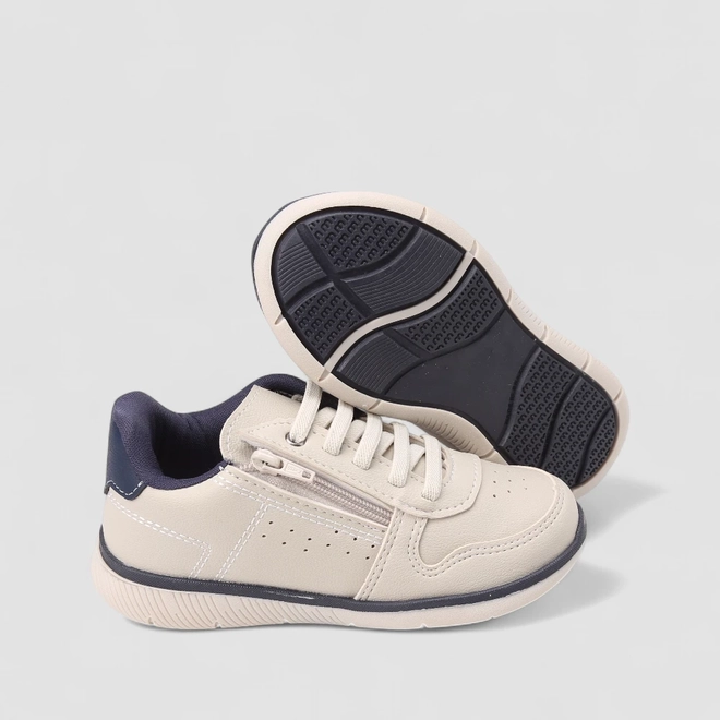 Tênis Casual Infantil Vertus Zíper Lateral Off White