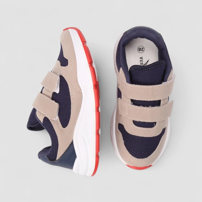 Tênis Casual Infantil Vertus Tiras Aderentes Azul & Bege