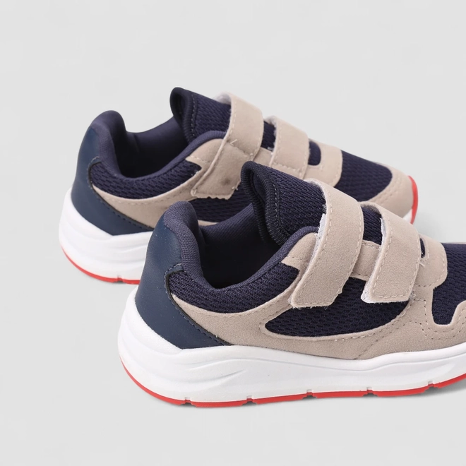 Tênis Casual Infantil Vertus Tiras Aderentes Azul & Bege