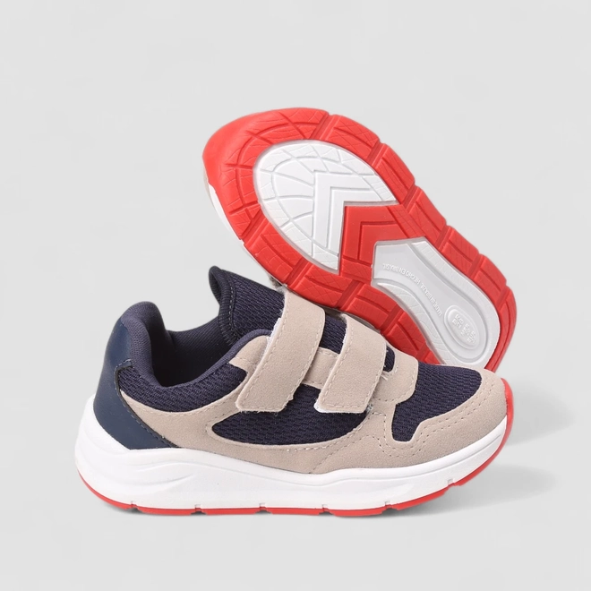 Tênis Casual Infantil Vertus Tiras Aderentes Azul & Bege