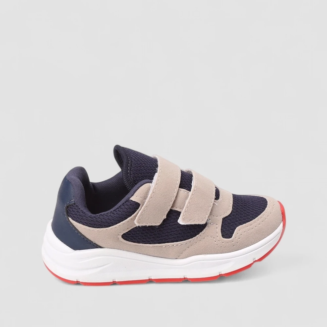 Tênis Casual Infantil Vertus Tiras Aderentes Azul & Bege