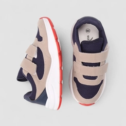 Tênis Casual Infantil Vertus Tiras Aderentes Azul & Bege