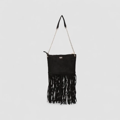 Bolsa de Ombro Gabriela Pequena Detalhe Franjas & Esferas Preta