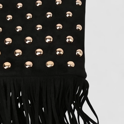 Bolsa de Ombro Gabriela Pequena Detalhe Franjas & Esferas Preta