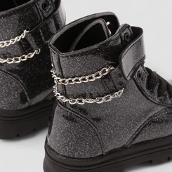 Bota Coturno Infantil Gabrielinha Tira Contato Com Correntes Glitter Preto