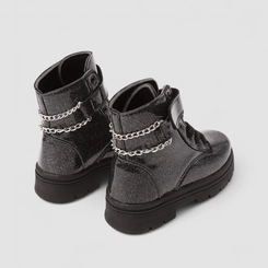Bota Coturno Infantil Gabrielinha Tira Contato Com Correntes Glitter Preto