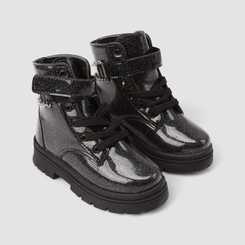 Bota Coturno Infantil Gabrielinha Tira Contato Com Correntes Glitter Preto