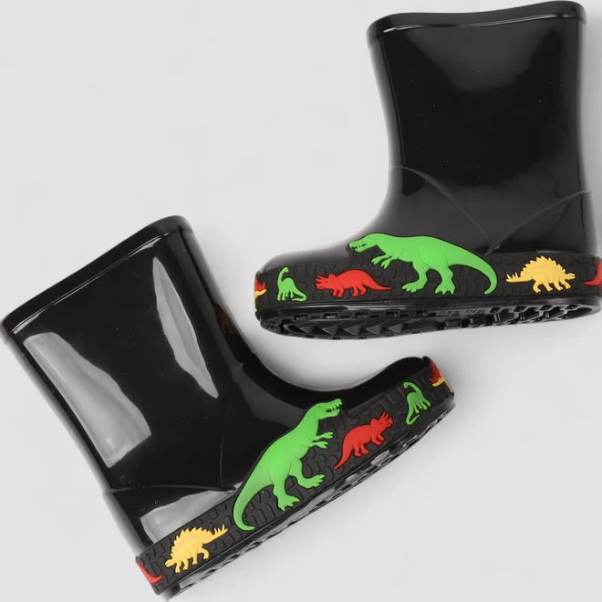 Galocha Infantil Vertus Dinossauro Preto
