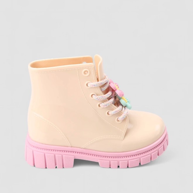 Bota Coturno Infantil Gabrielinha Enfeite Flores Creme