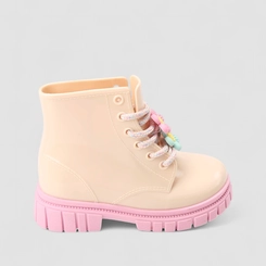 Bota Coturno Infantil Gabrielinha Enfeite Flores Creme