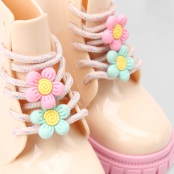 Bota Coturno Infantil Gabrielinha Enfeite Flores Creme
