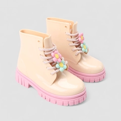 Bota Coturno Infantil Gabrielinha Enfeite Flores Creme