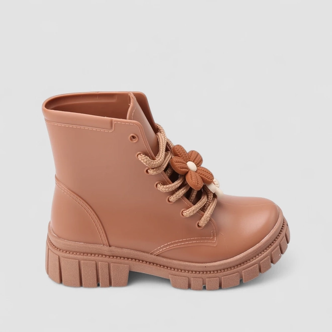 Bota Coturno Infantil Gabrielinha Flores Caramelo